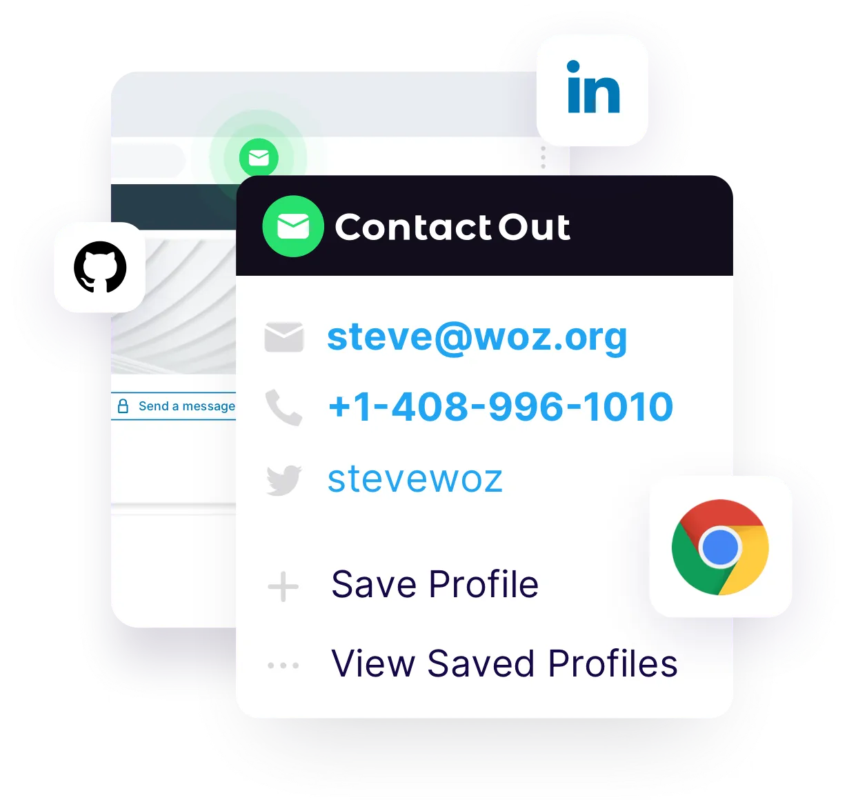 ContactOut Chrome extension showing contact details on a LinkedIn profile