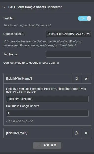 Elementor Forms Google Sheet Connector Widget