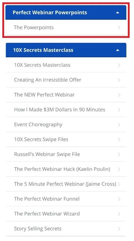 Perfect Webinar Slides offer in the members area sidebar