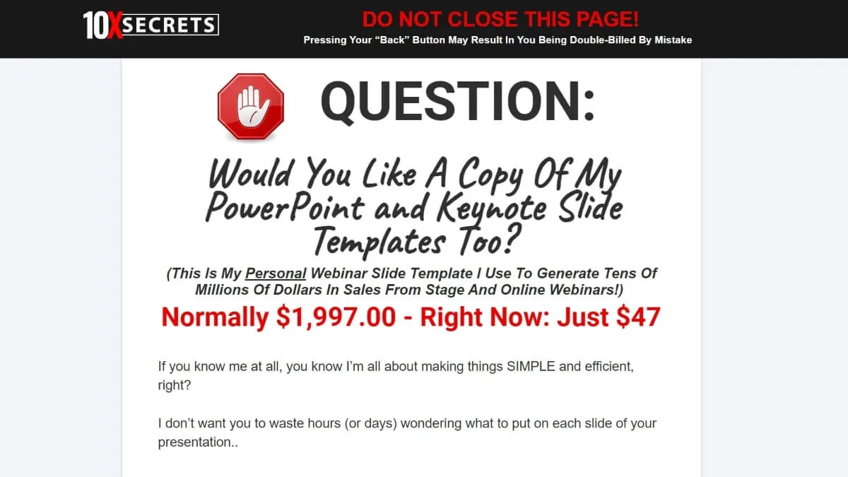 Perfect Webinar Slides sales page