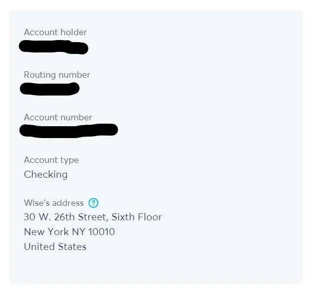 Wise USD account ACH bank transfer details