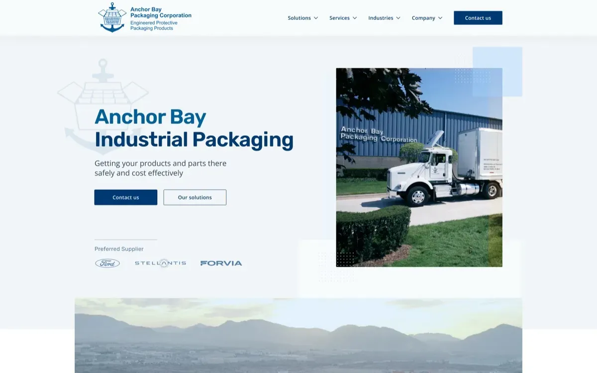The Anchor Bay Packaging Corporation website on a laptop and a phone