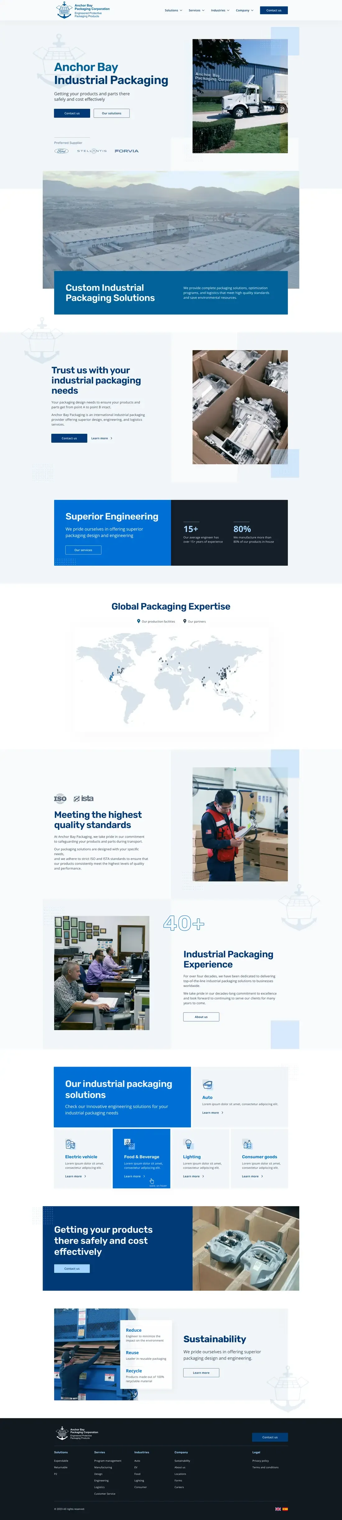 The Anchor Bay Packaging Corporation home page, top to bottom