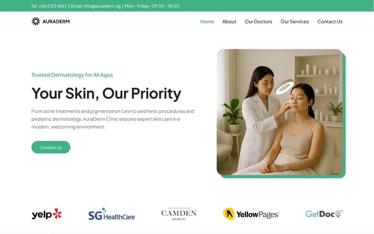 The AuraDerm Clinic website on a laptop and a phone