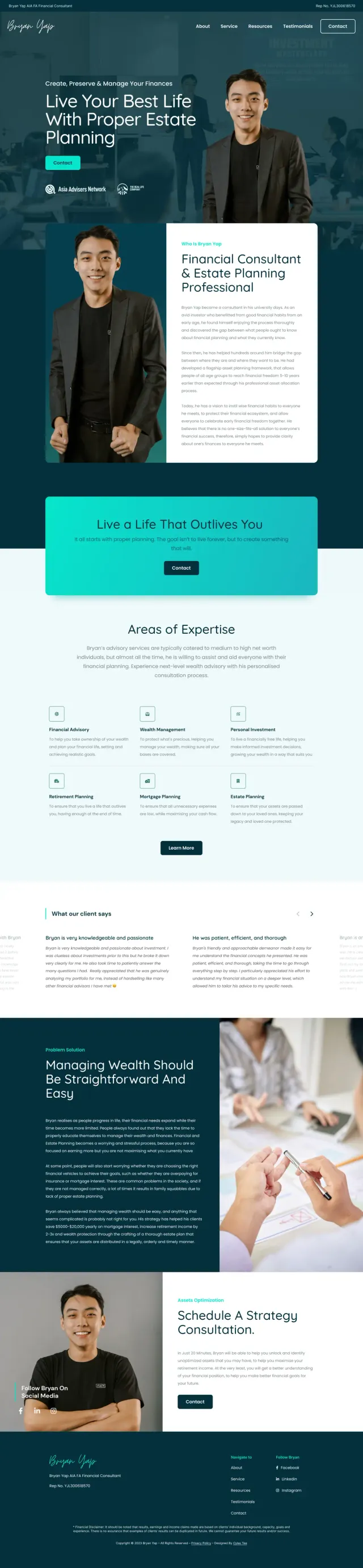 The Bryan Yap website, full page
