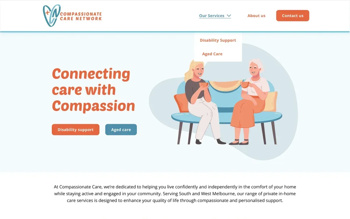 The Compassionate Care Network website on a laptop and a phone