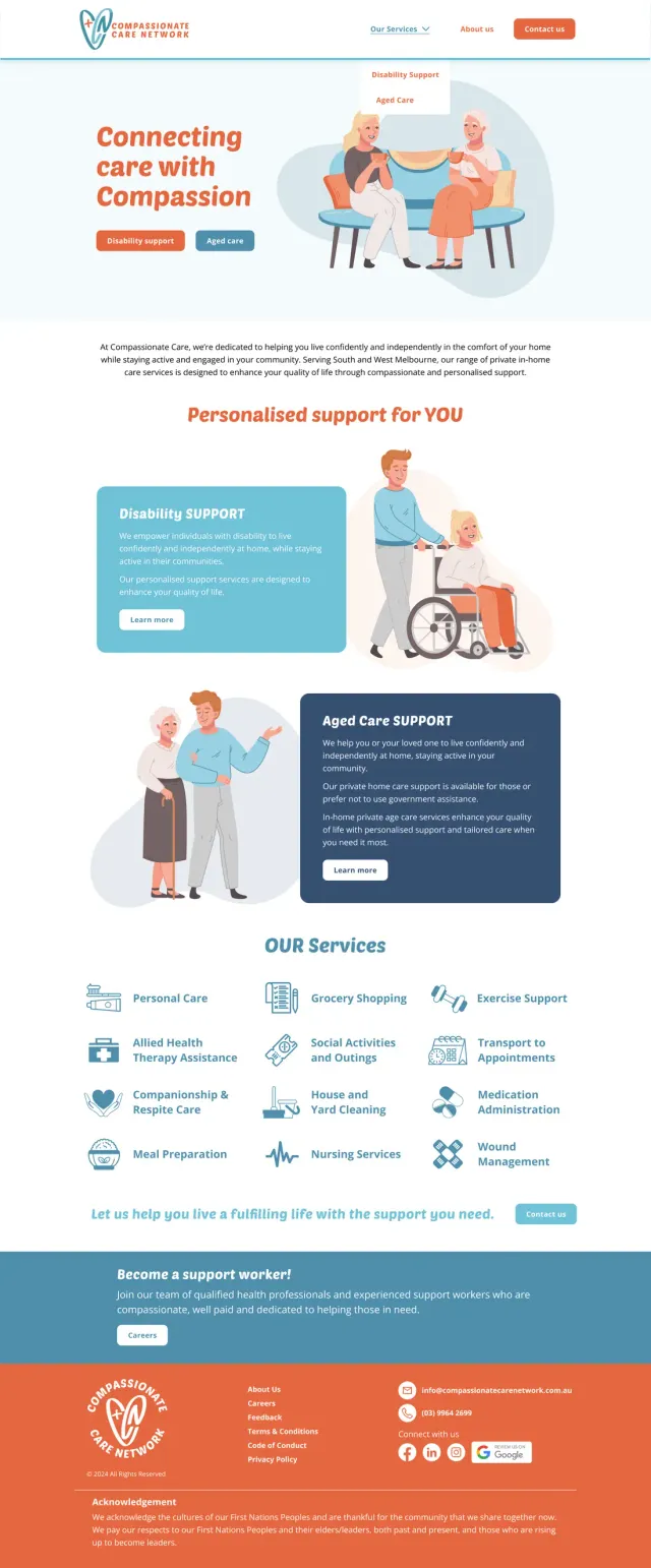 The Compassionate Care Network website, full page