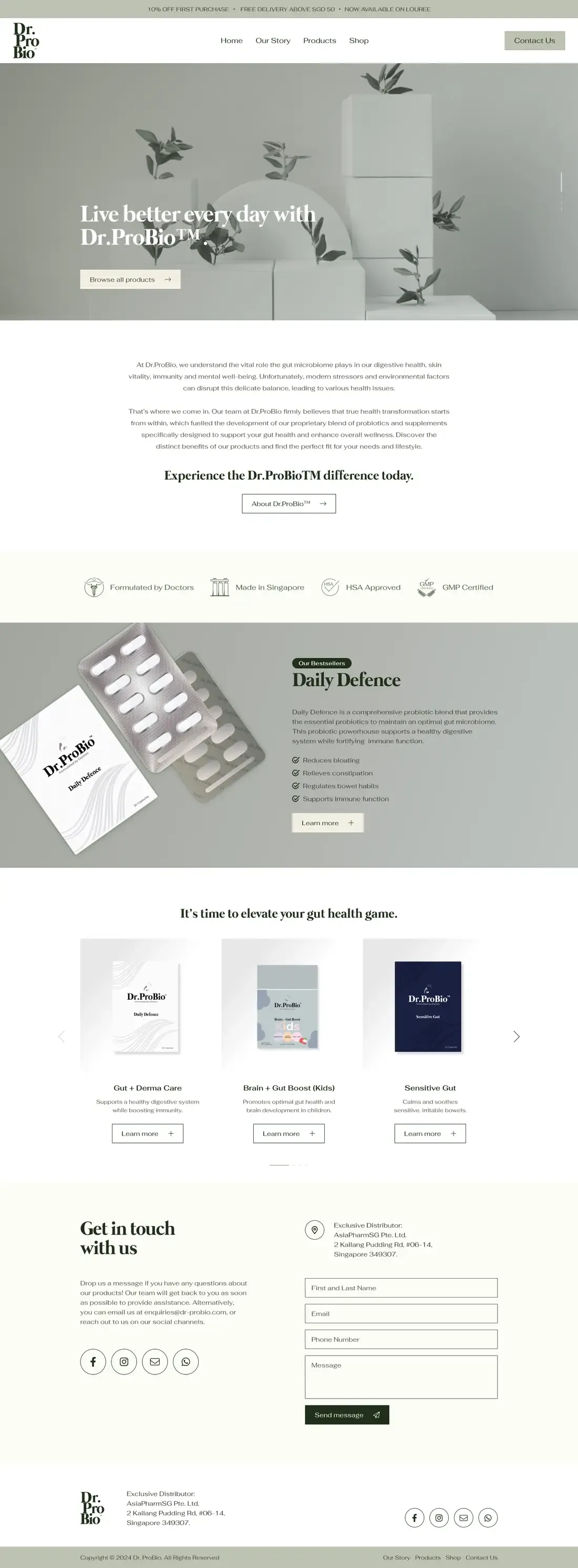 The Dr.ProBio home page, top to bottom