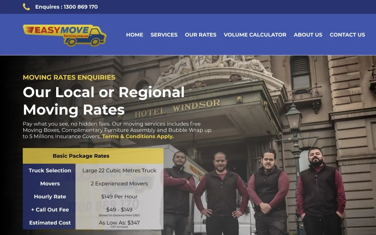 The EasyMove website on a laptop and a phone
