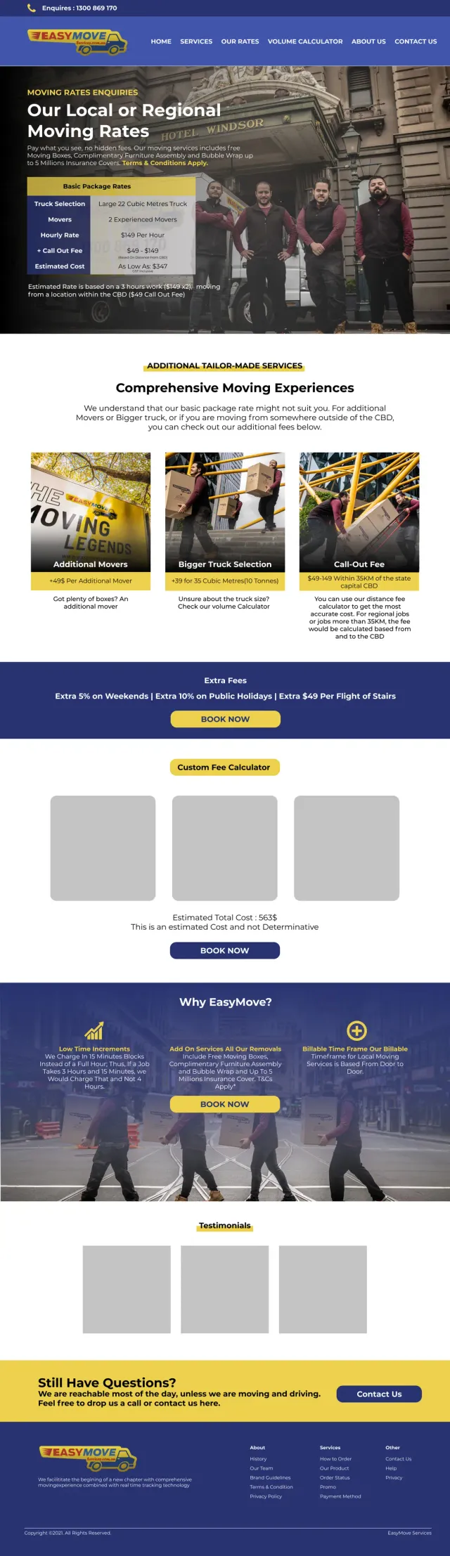 The EasyMove website, full page