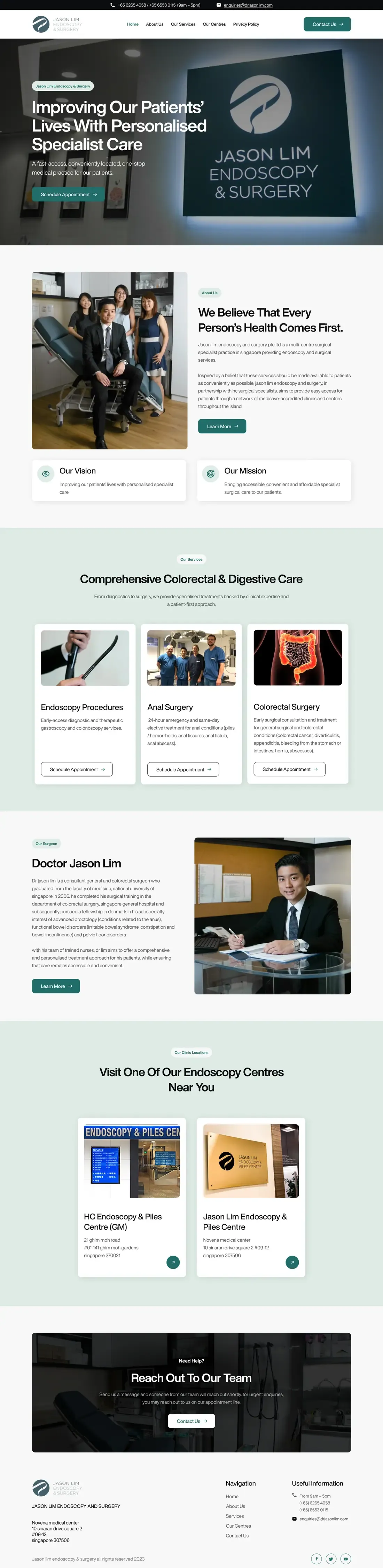The Jason Lim Endoscopy & Surgery home page, top to bottom