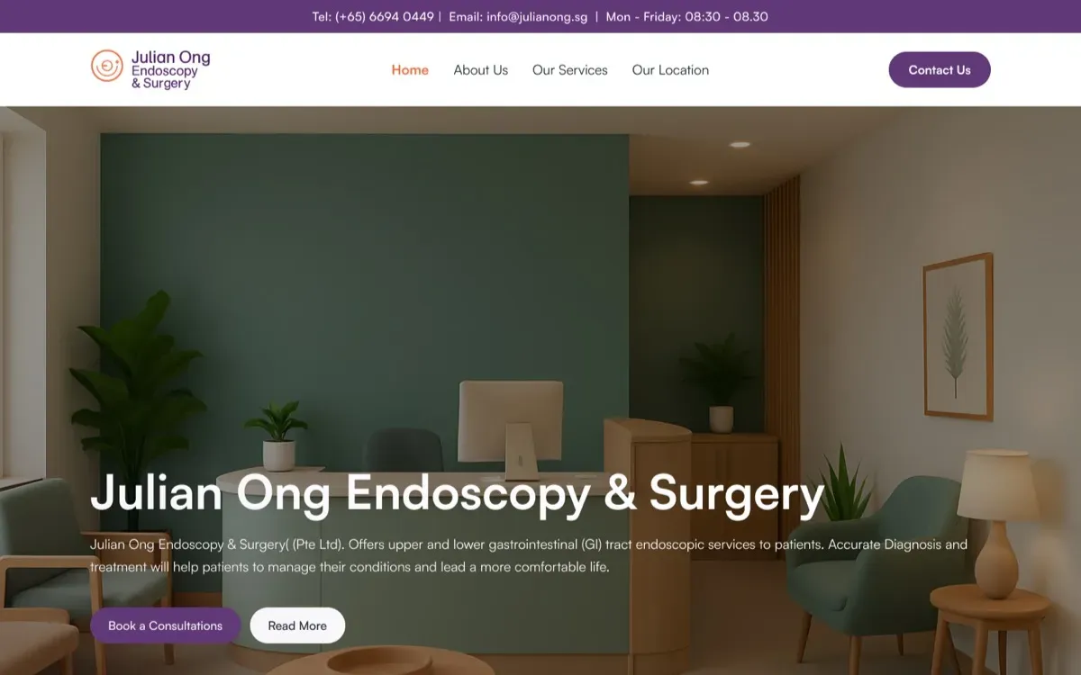 The Julian Ong Endoscopy & Surgery website on a laptop and a phone