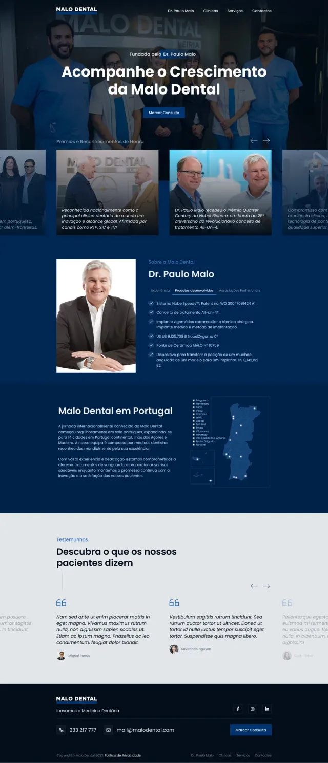 The Malo Dental website, full page