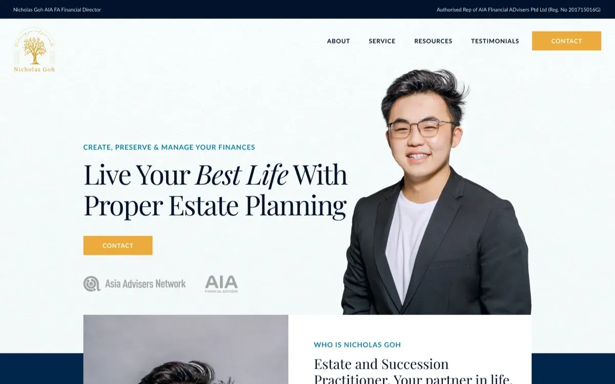 The Nicholas Goh website on a laptop and a phone