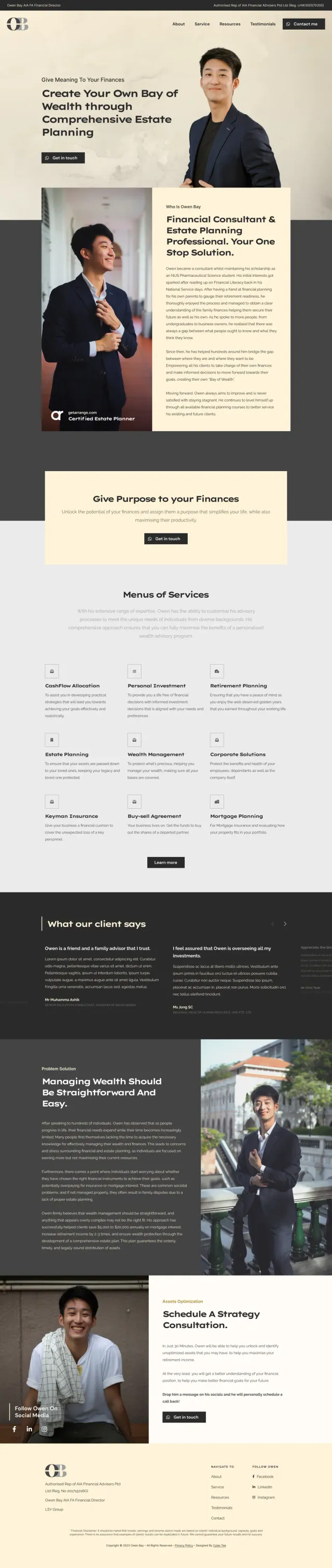 The Owen Bay website, full page