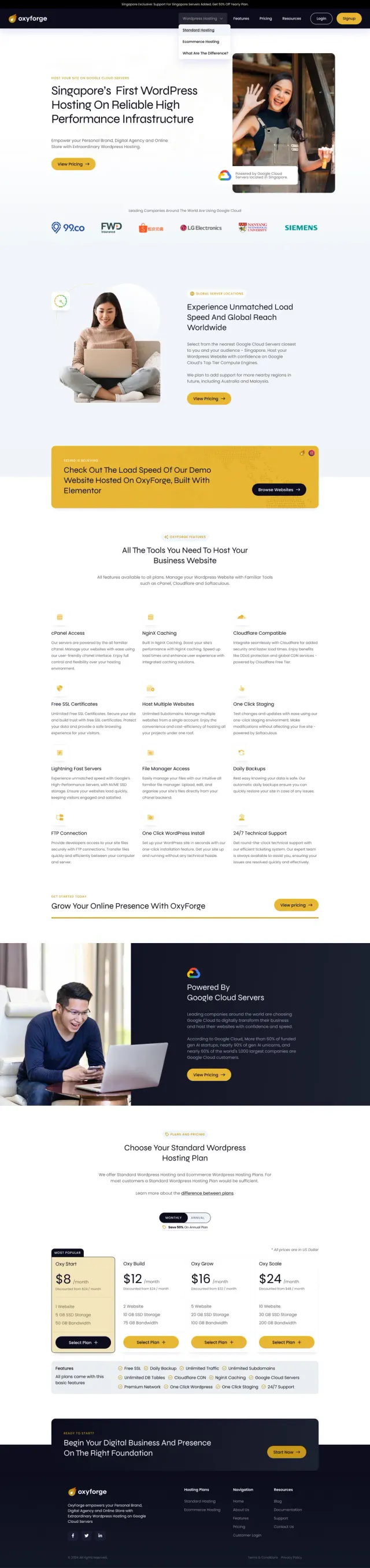The Oxyforge website, full page