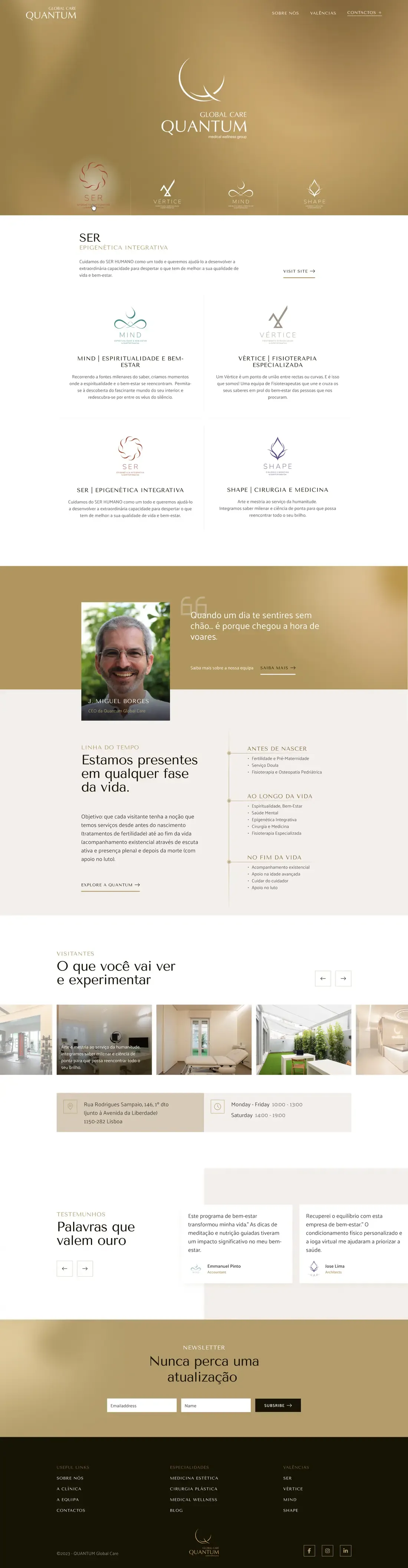 The Quantum Global Care home page, top to bottom