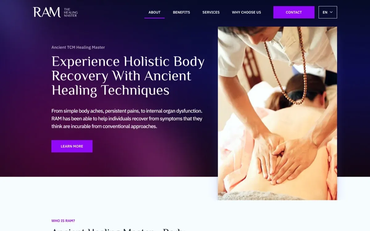 The Ram Healing Master website on a laptop and a phone