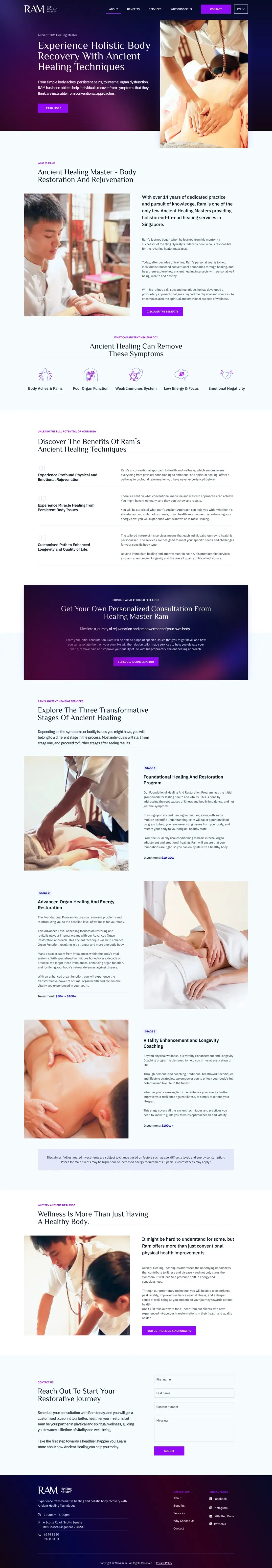 The Ram Healing Master home page, top to bottom