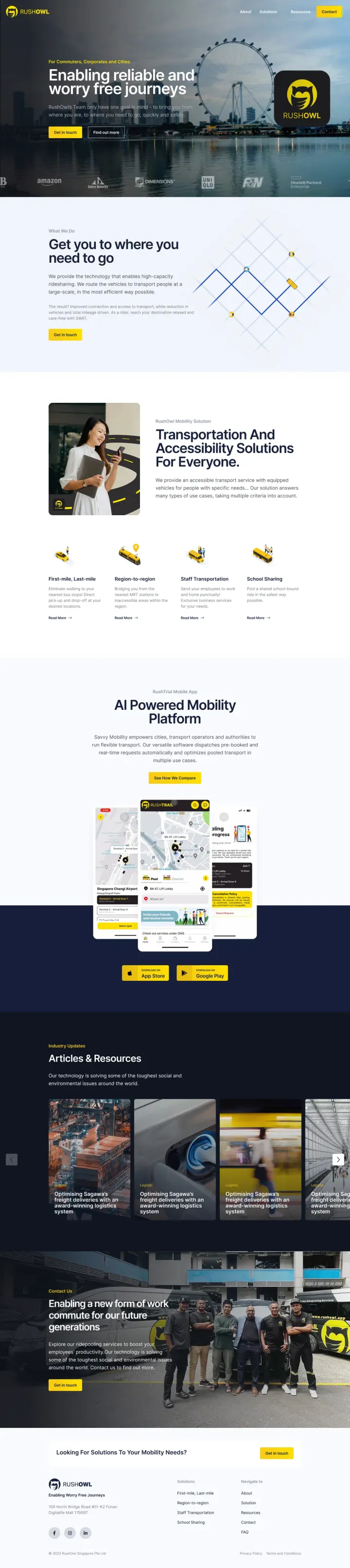 A website built by Cylas Tee for a mobility technology, full page