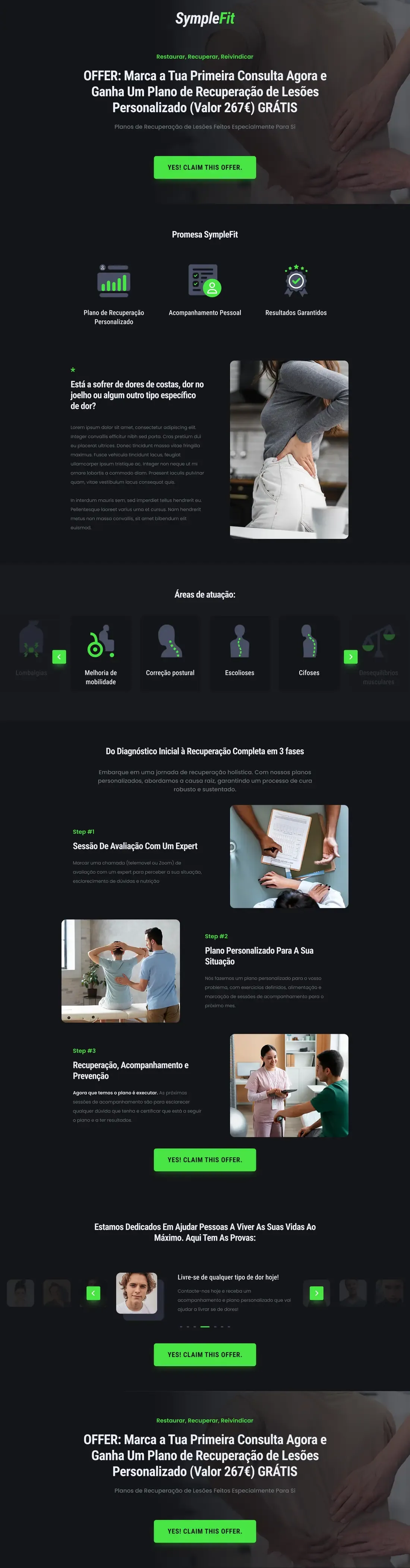 The SympleFit home page, top to bottom