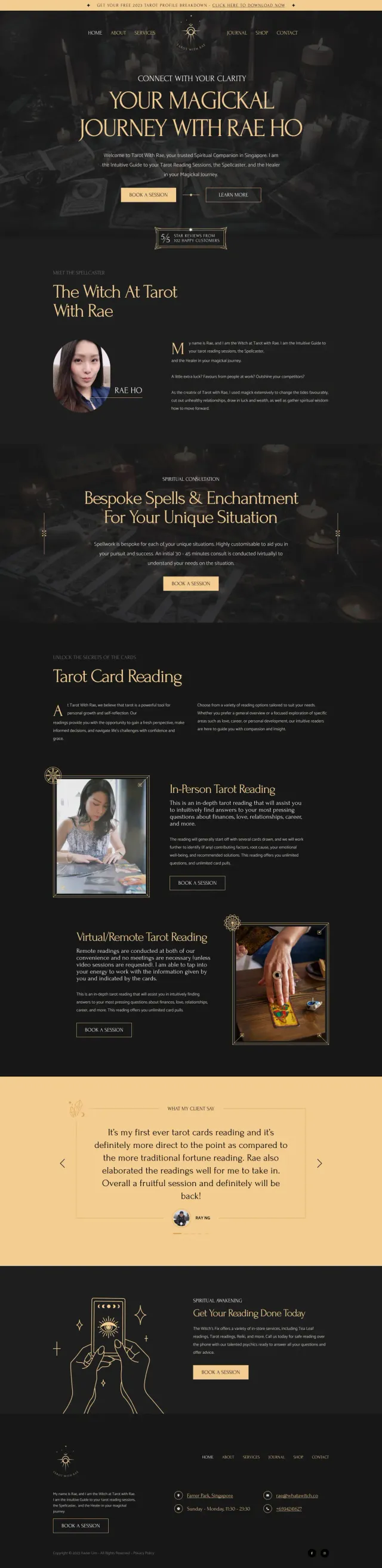 The Tarot With Rae (Dark) website, full page