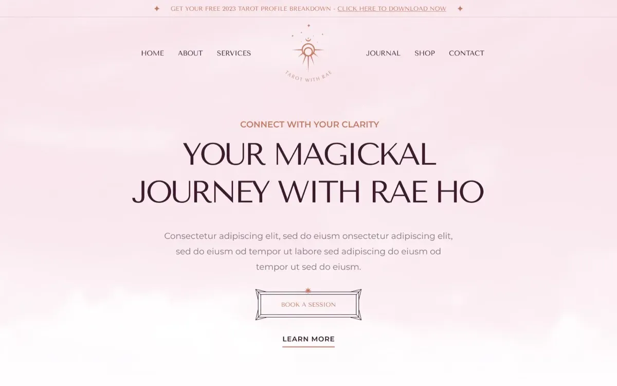 The Tarot With Rae (Light) website on a laptop and a phone