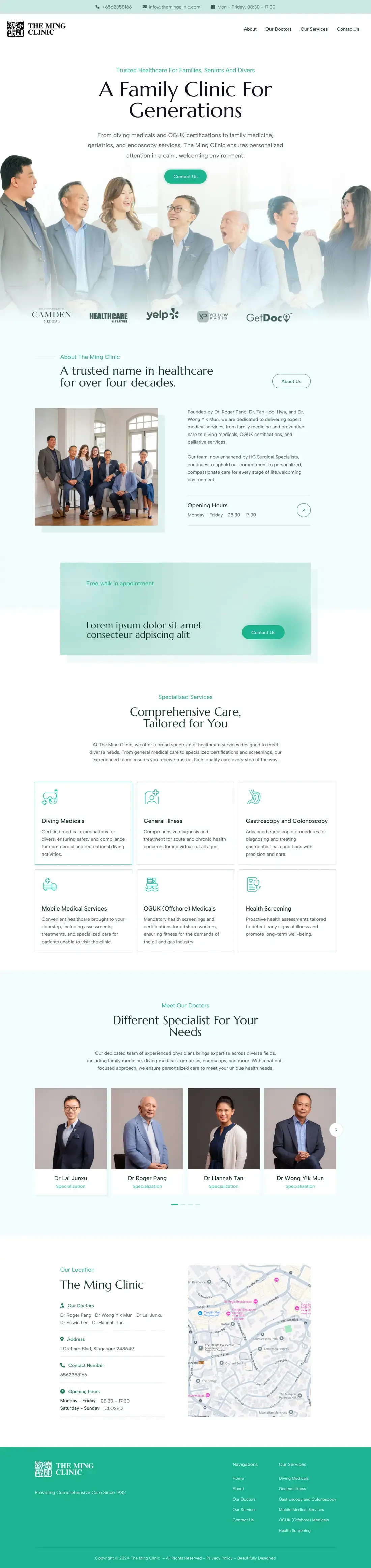 The The Ming Clinic home page, top to bottom