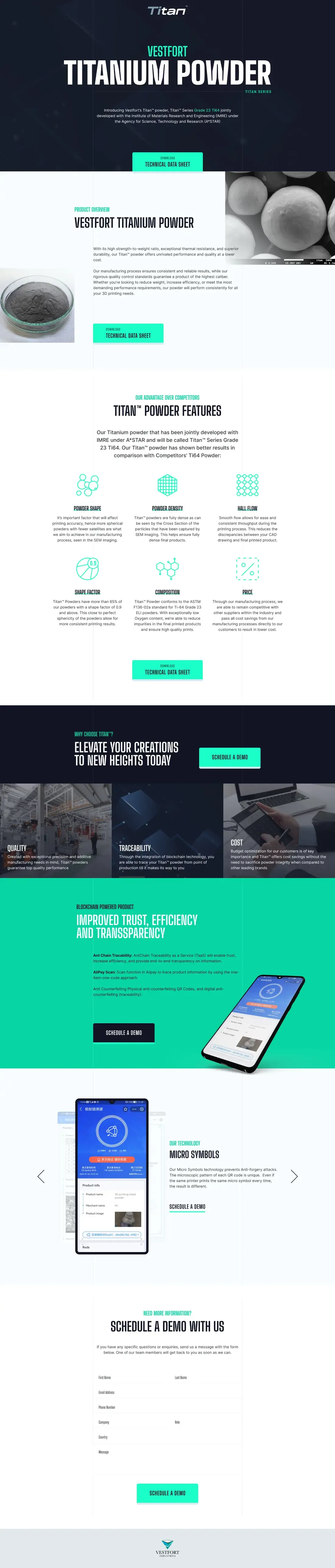 The Vestfort Titan home page, top to bottom