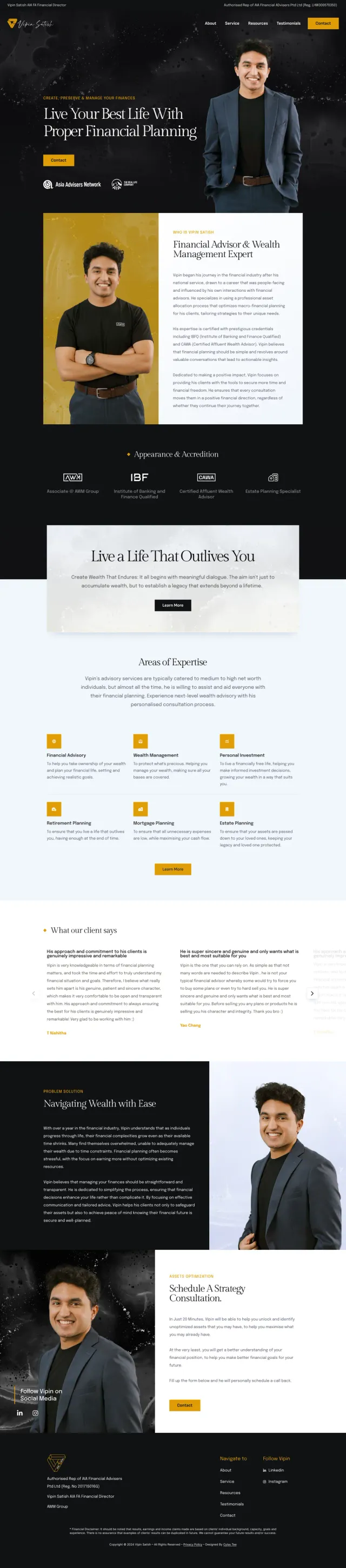 The Vipin Satish website, full page