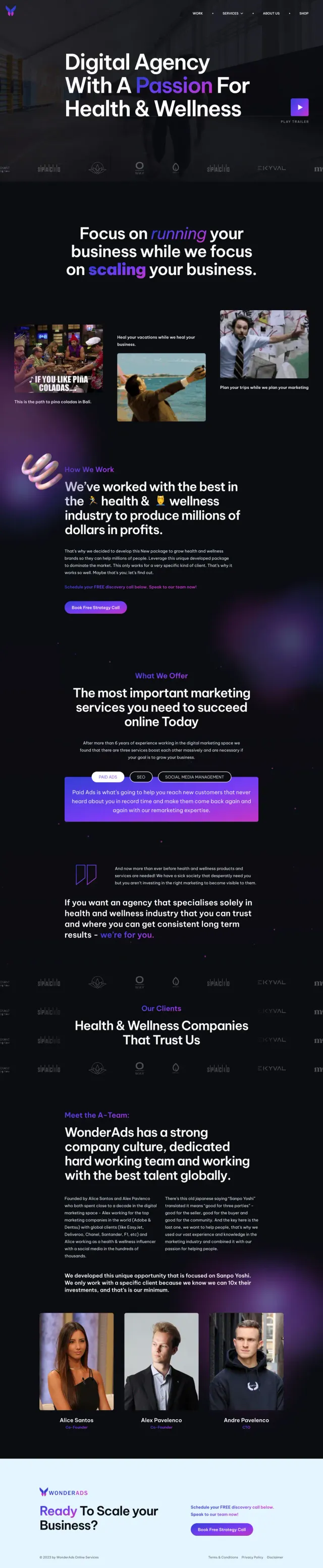 The WonderAds website, full page