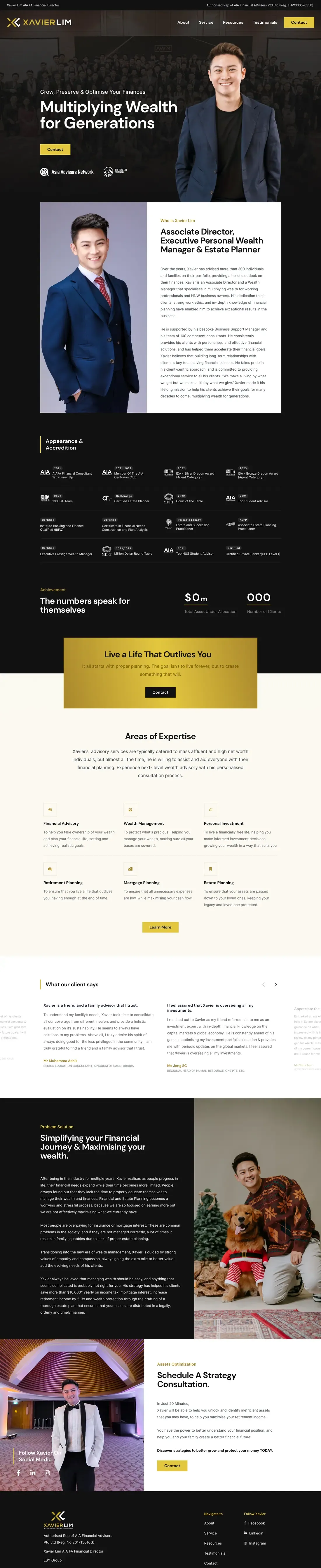 The Xavier Lim home page, top to bottom