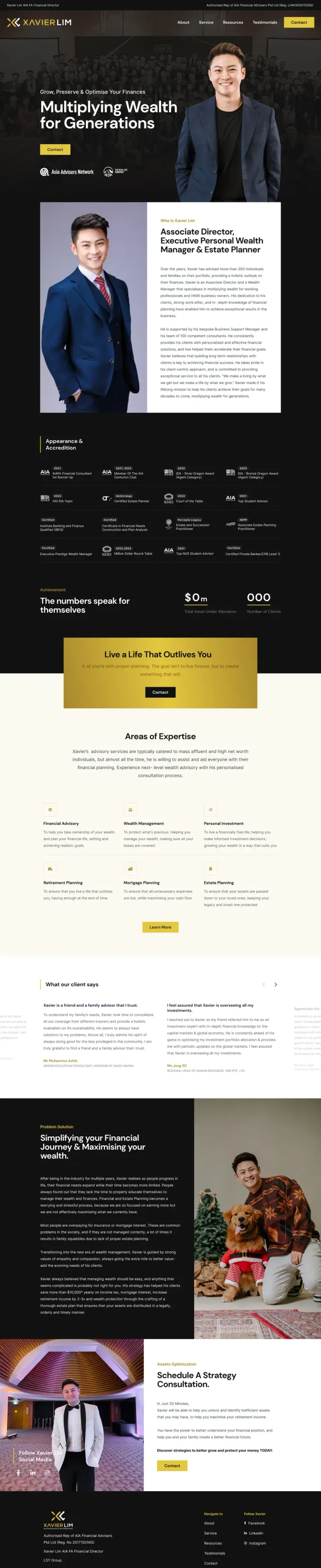 The Xavier Lim website, full page
