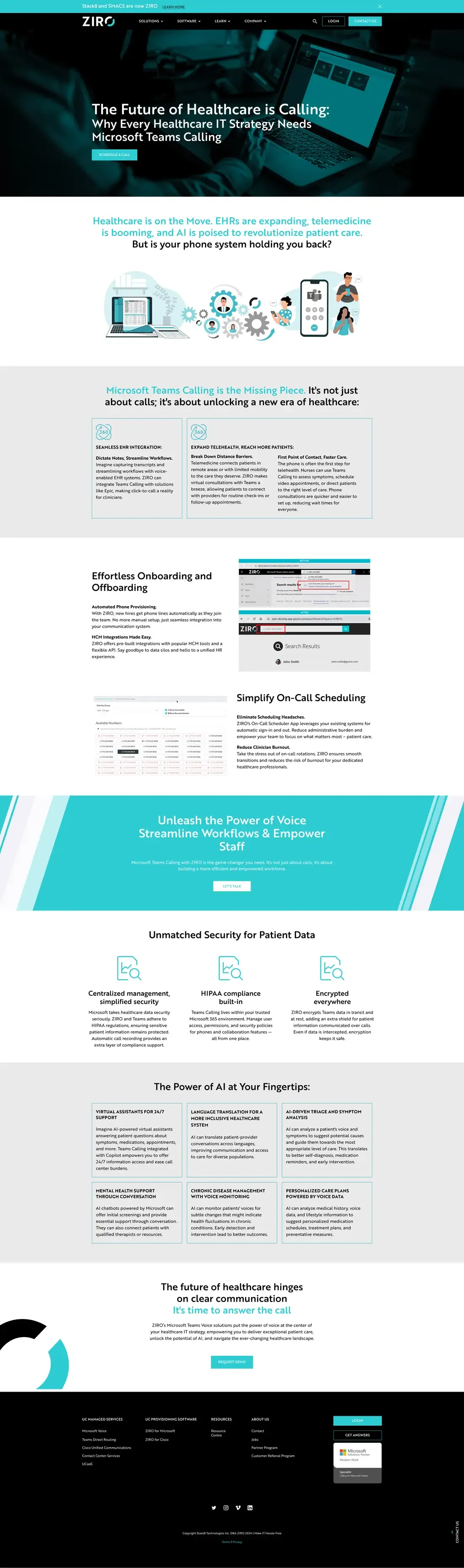 The Ziro home page, top to bottom